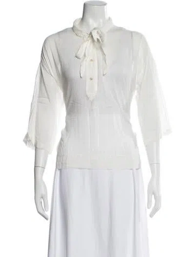 Pre-owned Forte Forte Tie Neck Three-quarter Sleeve Blouse In Neutrals