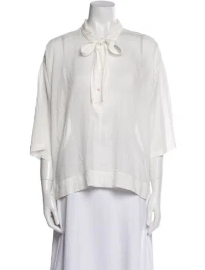 Pre-owned Forte Forte Tie Neck Three-quarter Sleeve Blouse In White