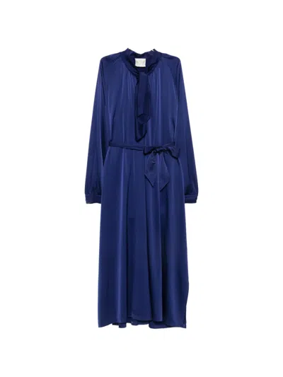 Forte Forte Tie-neck Belted Midi Dress In Blue