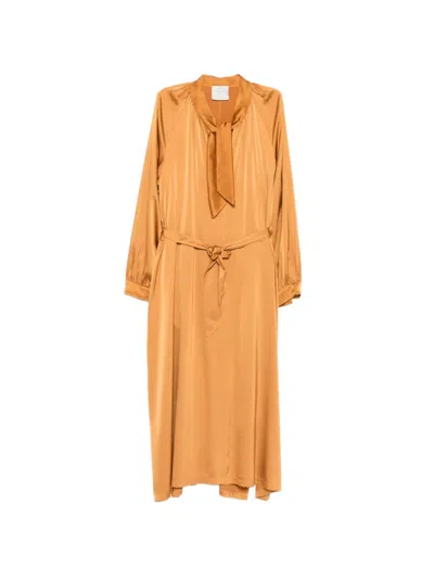 Forte Forte Tie-neck Belted Midi Dress In Orange