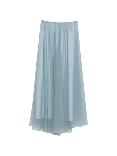 Forte Forte Long Chiffon Skirt Elastic Waist Layers In Blue