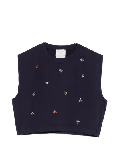Forte Forte Top Di Cotone Blu Con Ricami Senza Maniche  In Blue