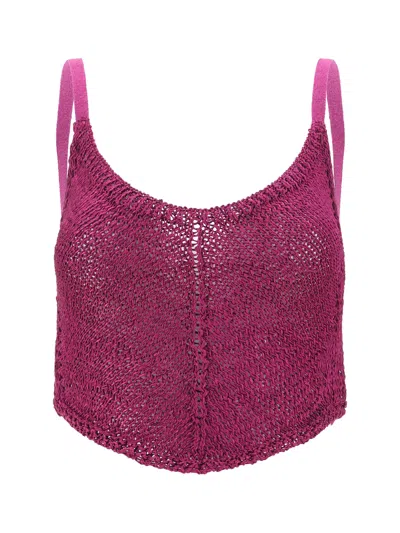 Forte Forte Wide Knit Crop Top With Ribbed Hem In Ruby