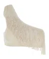 Forte Forte Beige One-shoulder Top With Fringe Embellishments In Tech Fabric Stretch Woman