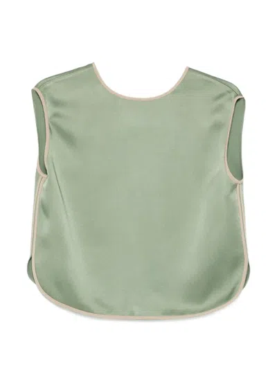 Forte Forte Sleeveless Top Satin Finish Contrast Piping In Green