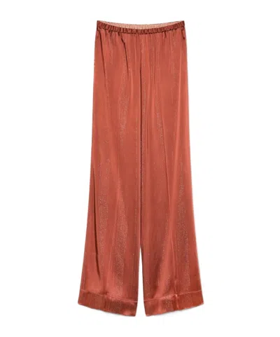 Forte Forte Trousers In Silver Pinstriped Satin In Pink