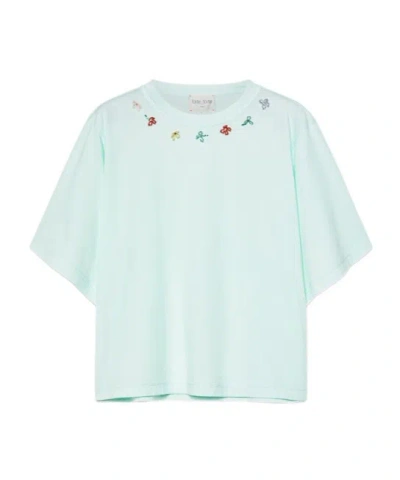 Forte Forte T-shirt With Petites Fleurs Embroidery In Blue