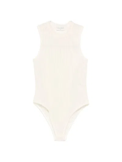 Forte Forte Tulle Bodysuit Ribbed Texture Round Neckline In Pink