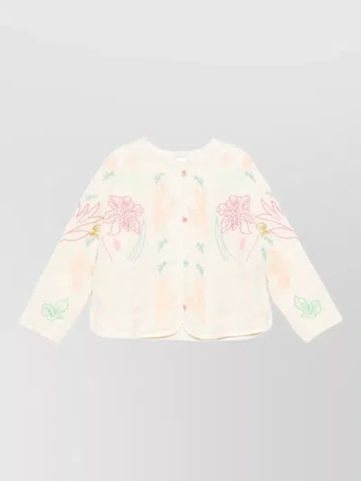 Forte Forte Tweed Wool Jacket Round Neck Embroidery In White