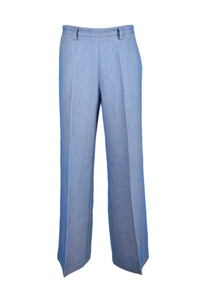 Forte Forte Two-tone Beige And Sky Blue Tailored Trousers