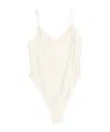 Forte Forte Silk Satin Bodysuit Pleated Detail V Neckline In Neutral