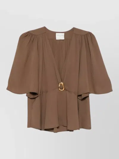 Forte Forte V Neck Dress Cape Sleeves Pearls In Brown