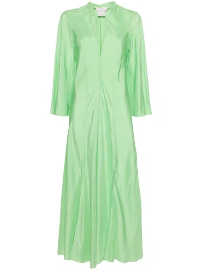 Forte Forte V-neck Flared Maxi Dress In Green