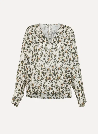 Forte Forte V-neck Ikat Print Viscose Blouse In Ivory In Multi