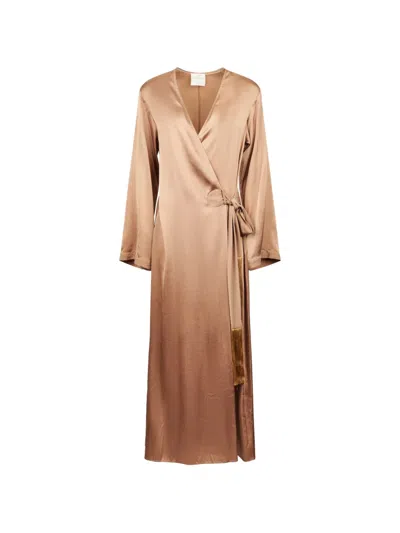 Forte Forte Shiny Stretch Silk Satin Midi Dress In Brown