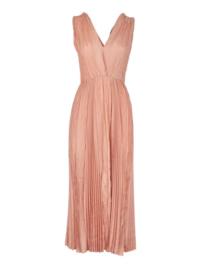 Forte Forte V-neck Pleated Sleeveless Dress In Powder