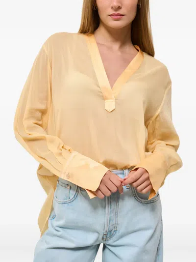 Forte Forte V-neck Satin-cuff Shirt In Neutral
