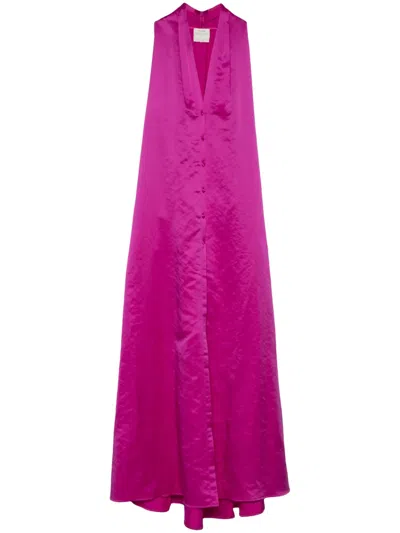 Forte Forte Pleat-detail Satin Maxi Dress In Purple