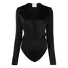 Forte Forte V-neck Satin-finish Bodysuit In Nero