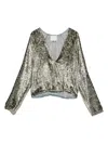 Forte Forte Metallic V-neck Long Sleeve Top In Gray