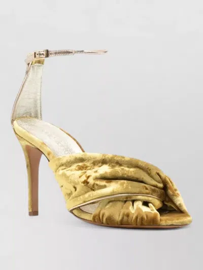 Forte Forte Velvet Ankle Strap Ruched Open Toe Pumps In Gold