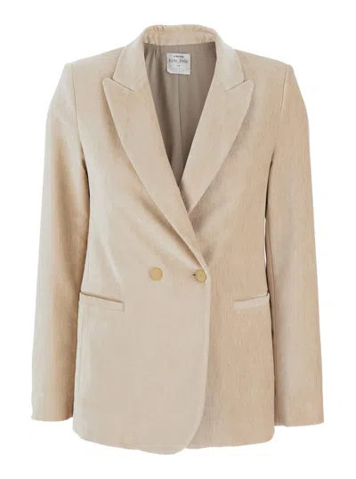 FORTE FORTE BEIGE JACKET WITH PEAK LAPELS IN VELVET WOMAN