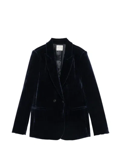 Forte Forte Velvet Double-breasted Blazer In Navy