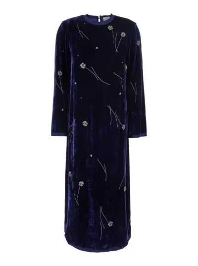 Forte Forte Velvet Floral Embroidered Dress In Blue