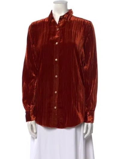 Pre-owned Forte Forte Velvet Long Sleeve Button-up Top W/ Tags In Orange