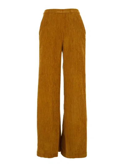 FORTE FORTE BEIGE TROUSERS WITH ELASTIC WAIST IN VELVET WOMAN
