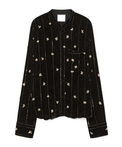 Forte Forte Velvet Shirt With A Relaxed Fit And Petites Etoiles Embroidered Details In Black