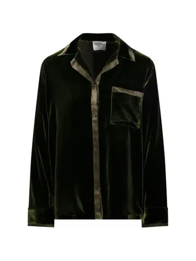 Forte Forte Velvet-effect Satin-trim Shirt In Green