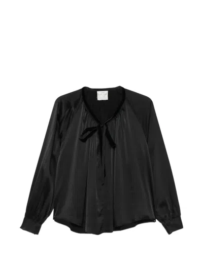 Forte Forte Velvet-ribbon Silk-satin Shirt In Black
