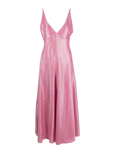 Forte Forte Metallic Plunging V-neck Dress In Pink