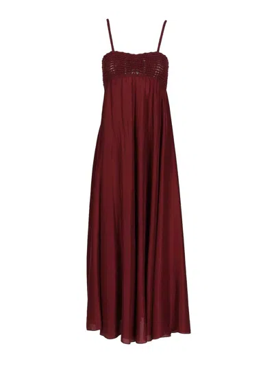 Forte Forte Crochet-knit Silk-satin Dress In Burgundy