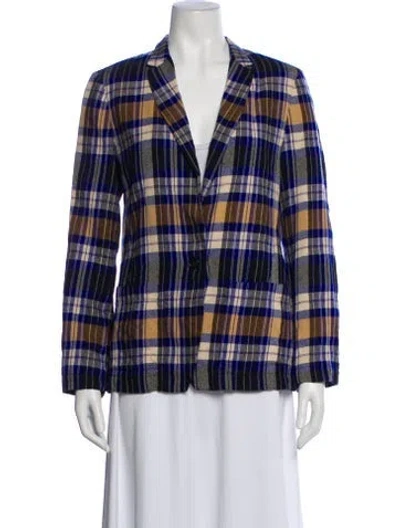 Pre-owned Forte Forte Virgin Wool Plaid Print Blazer In Blue