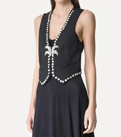 Forte Forte Viscose Wool Slub Pearl Embroidered Vest In Abisso In Multi