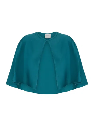 Forte Forte Viscose-blend Cape With Crew Neck And Front Button Closure In Blue