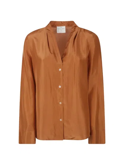 Forte Forte V-neck Button-down Shirt In Brown
