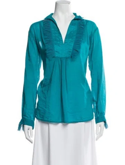 Pre-owned Forte Forte V-neck Long Sleeve Blouse In Blue