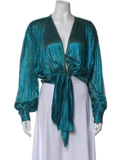 Pre-owned Forte Forte V-neck Long Sleeve Blouse W/ Tags In Blue