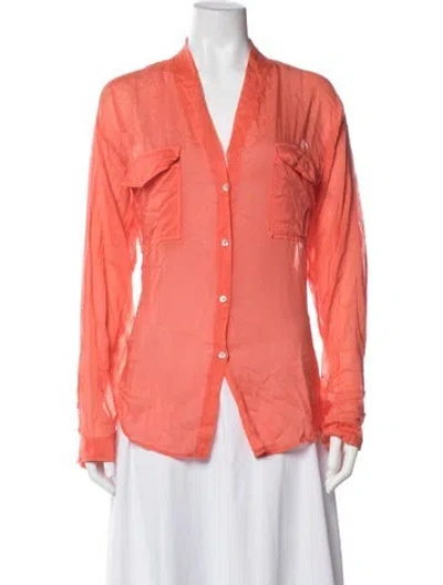 Pre-owned Forte Forte V-neck Long Sleeve Button-up Top In Orange