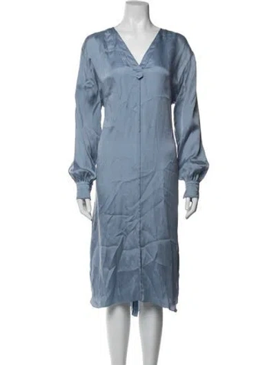 Pre-owned Forte Forte V-neck Midi Length Dress In Blue