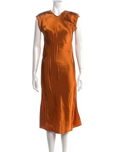 Pre-owned Forte Forte V-neck Midi Length Dress In Orange