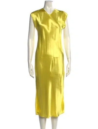 Pre-owned Forte Forte V-neck Midi Length Dress In Yellow