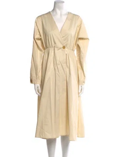 Pre-owned Forte Forte V-neck Midi Length Dress In Yellow