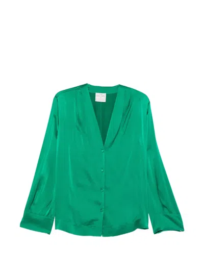 Forte Forte V-neck Satin-finish Shirt In Green