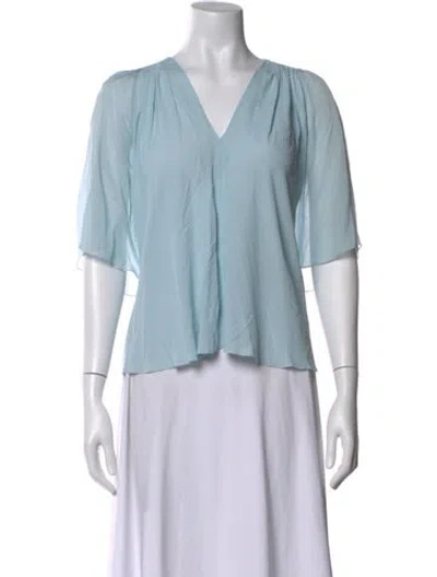 Pre-owned Forte Forte V-neck Short Sleeve Blouse In Blue