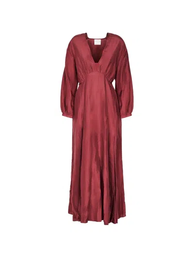 Forte Forte V-neck Silk Maxi Dress In Burgundy