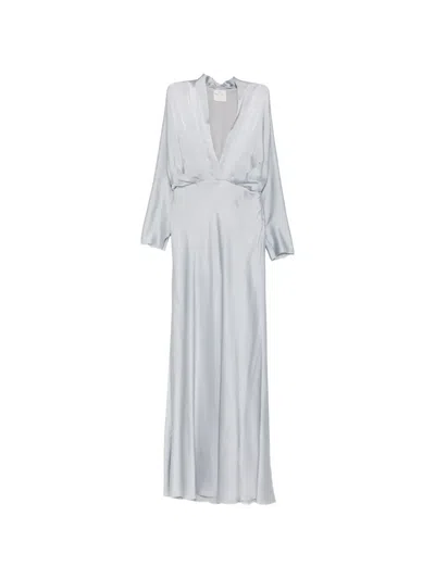 Forte Forte V-neck Silk Satin Maxi Dress In Gray